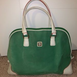 DVF green and white bowling bag carryon tote